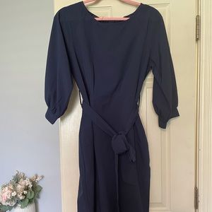 Shein Long Sleeve Navy Dress with sash
